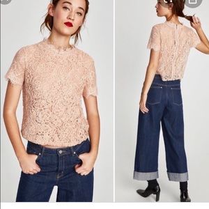 Zara pink/bluish lace top Size M Brand New